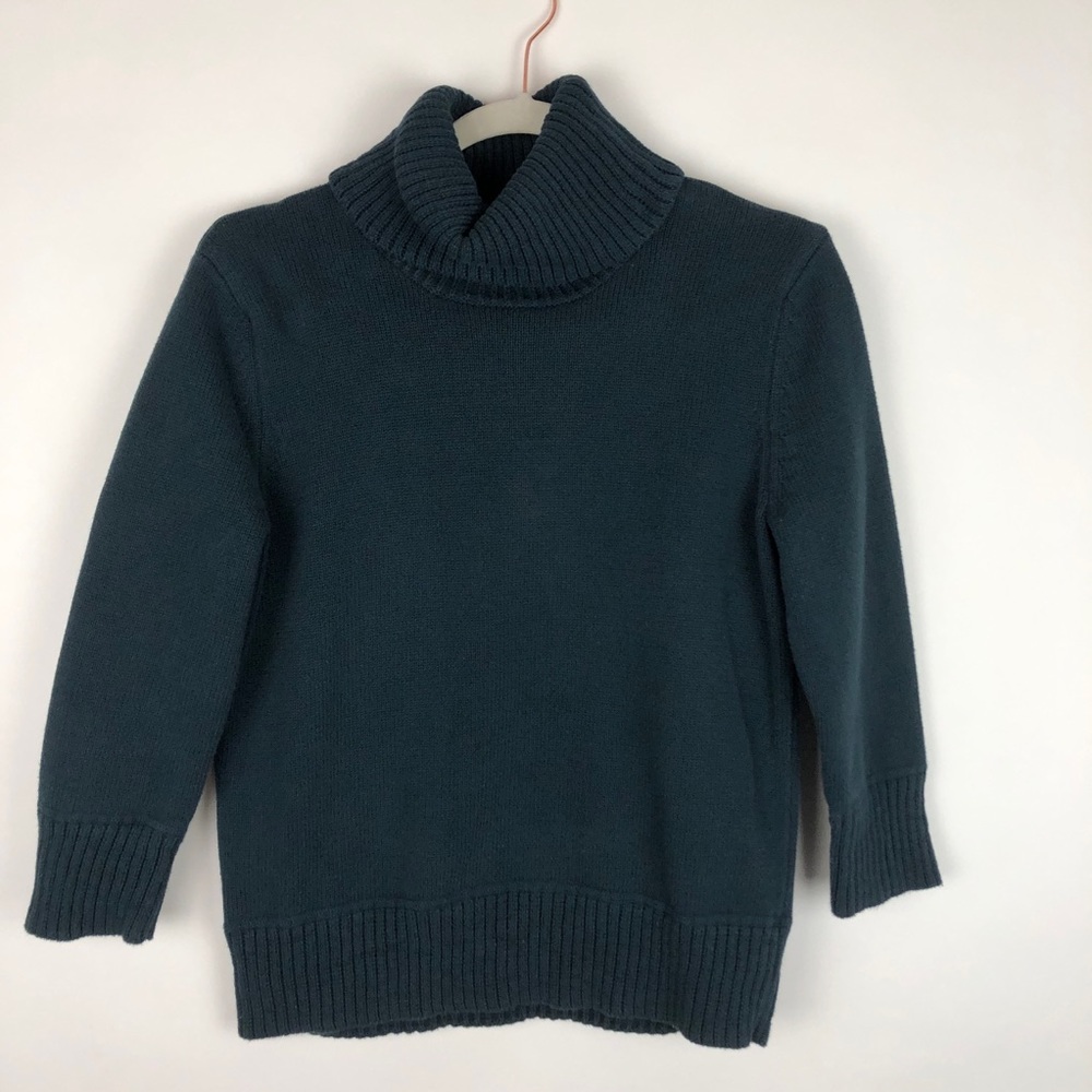 Eagle's Eye Dark Blue Green Knit Turtleneck Sweater 3/4 Sleeve